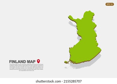 Finland Map - World map International vector template with isometric style including shadow, green and brown color isolated on white background for design - Vector illustration eps 10