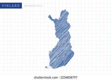 Finland Map - World Map International vector template with blue outline graphic and pen drawing sketch style isolated on white grid background for design, website - Vector illustration eps 10