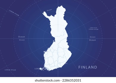 Finland Map - World Map International vector template with High detailed and white color including circle line on blue background for design, infographic, website - Vector illustration eps 10
