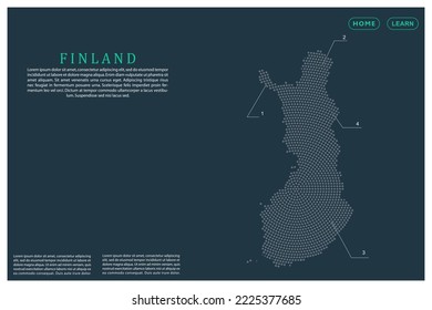 Finland Map - World map vector template with Grey dots, grid, grunge, halftone style isolated on green background for education, infographic, design, website, banner - Vector illustration eps 10