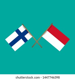 Finland and Monaco crossed flags.Language learning or travel concept. flat design.