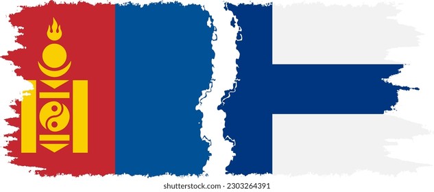 Finland and Mongolia grunge flags connection, vector