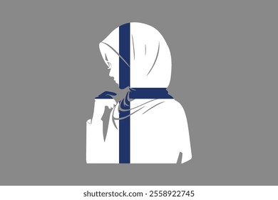 Finland Muslim girl wearing France flag hijab, Finland flag vector graphic, Finland country flag is a symbol of freedom, National Finland flag, vector illustration
