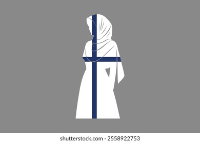 Finland Muslim girl wearing France flag hijab, Finland flag vector graphic, Finland country flag is a symbol of freedom, National Finland flag, vector illustration
