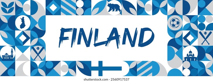 Finland National day banner with flag. Modern banner for various purposes such as national holiday greeting cards, sports and music event posters, web headers. Horizontal design
