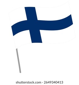 Finland national flag flutters with flagpole