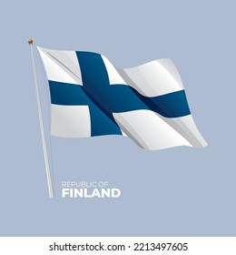 Finland national flag waving at the flagpole. Vector 3D
