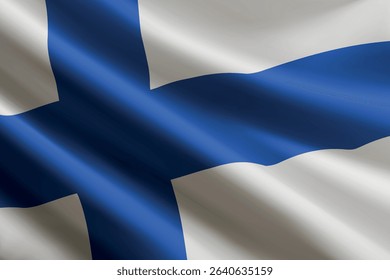Finland national flag waving in the wind, realistic detailed silk texture