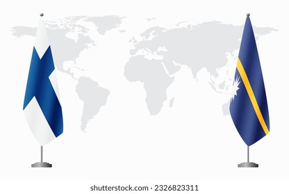 Finland and Nauru flags for official meeting against background of world map.