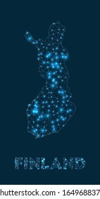 Finland network map. Abstract geometric map of the country. Internet connections and telecommunication design. Elegant vector illustration.