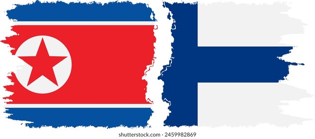 Finland and North Korea grunge flags connection, vector