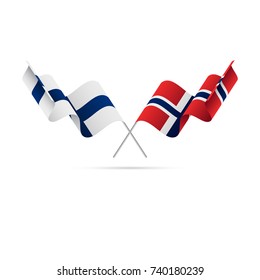 Finland and Norway flags. Crossed flags. Vector illustration.