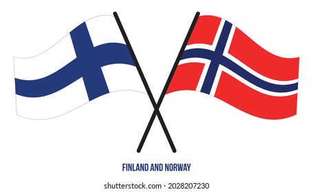 Finland and Norway Flags Crossed And Waving Flat Style. Official Proportion. Correct Colors.