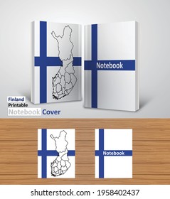 Finland Notebook Design Mockup - 3D Book Template - National Country Map and Flag - Ready to Print Magazine Cover - Vector