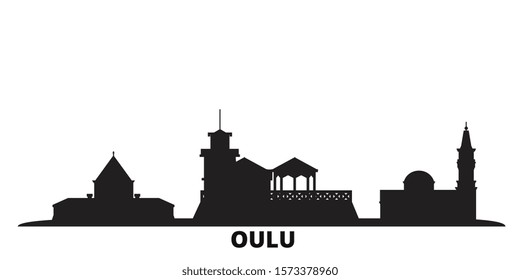 Finland, Oulu city skyline isolated vector illustration. Finland, Oulu travel black cityscape