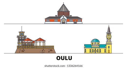 Finland, Oulu flat landmarks vector illustration. Finland, Oulu line city with famous travel sights, skyline, design. 