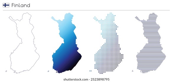 Finlandia - contorno, gradiente, líneas punteadas y forma geométrica del país - Ilustración vectorial