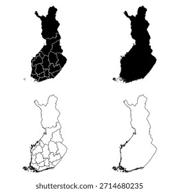 Outline da Finlândia e Conjunto de Mapas de Preenchimento Sólido.
