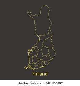 Finland outline,stroke of map with administrative division. Vector illustration