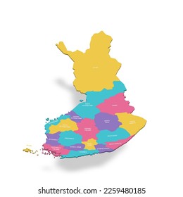 Finland political map of administrative divisions - regions and one autonomous region of Aland. 3D colorful vector map with name labels.