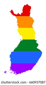 Finland pride gay vector map with rainbow flag colors. Europe country. EU state. 