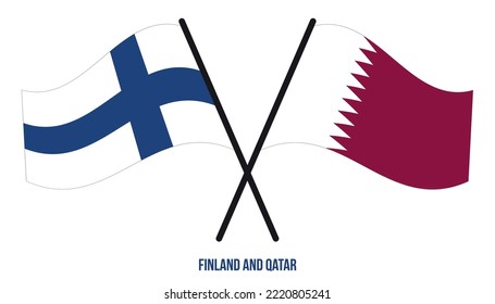 Finland and Qatar Flags Crossed And Waving Flat Style. Official Proportion. Correct Colors.