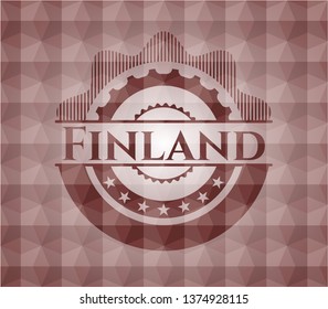 Finland red emblem or badge with abstract geometric polygonal pattern background. Seamless.