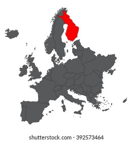 Finland red map on gray Europe map vector