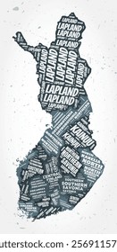 Finland regions word clouds. Country shape on textured background. Finland design in typographic style. Classy vector illustration.