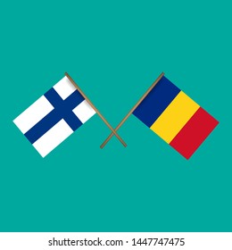 Finland and Romania crossed flags.Language learning or travel concept. flat design.