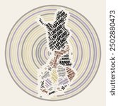 Finland round poster in typography style featuring word clouds of regions. Vintage design with scratch texture.