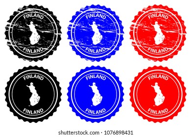 Finland - rubber stamp - vector, Finland map pattern - sticker - black, blue and red