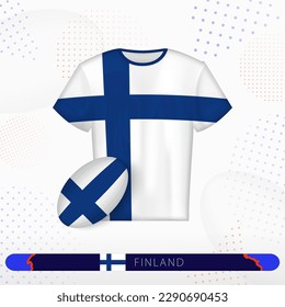 Finland rugby jersey with rugby ball of Finland on abstract sport background. Jersey design.