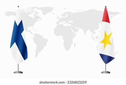 Finland and Saba flags for official meeting against background of world map.