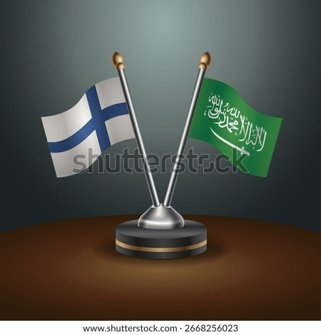 Finland and Saudi Arabia table flags relation  with gradient backgrund. Vector Illustration