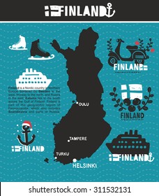 Finland. Set of vector labels with the map of the country.