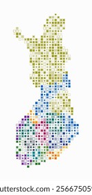 Finland, shape of the country build of colored cells. Digital style map of the Finland on white background. Small size square blocks. Plain vector illustration.