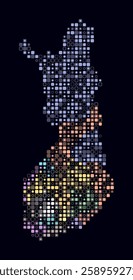 Finland, shape of the country built of colored cells. Digital style map of Finland on dark background. Small size rounded square blocks. Stylish vector illustration.