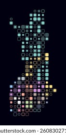 Finland, shape of the country built of colored cells. Digital style map of Finland on dark background. Large size rounded square blocks. Beautiful vector illustration.