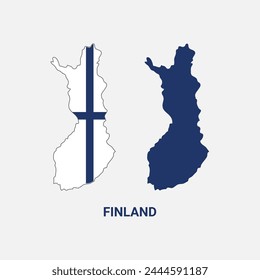 Finland simple vector map outline. Finland national flag map design illustration of finland country flag inside the map vector.