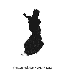 Finland soft black map with white detail isolated white background, eps 10