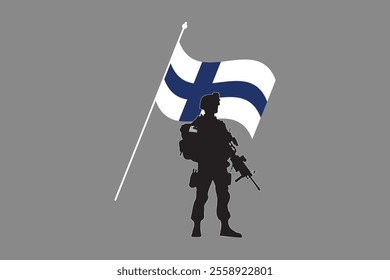 Finland soldier with flag, Finland flag vector graphic, Finland country flag is a symbol of freedom, National Finland flag, vector illustration
