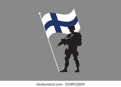 Finland soldier with flag, Finland flag vector graphic, Finland country flag is a symbol of freedom, National Finland flag, vector illustration
