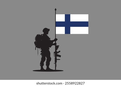 Finland soldier with flag, Finland flag vector graphic, Finland country flag is a symbol of freedom, National Finland flag, vector illustration
