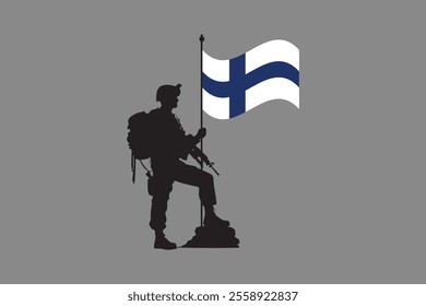 Finland soldier with flag, Finland flag vector graphic, Finland country flag is a symbol of freedom, National Finland flag, vector illustration
