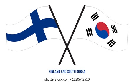 Finland and South Korea Flags Crossed And Waving Flat Style. Official Proportion. Correct Colors.