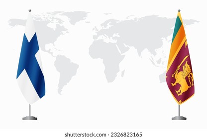 Finland and Sri Lanka flags for official meeting against background of world map.
