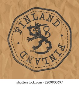 Finland Stamp Travel Passport. Design Retro SYmbol Country. Old Vintage Postmark.
