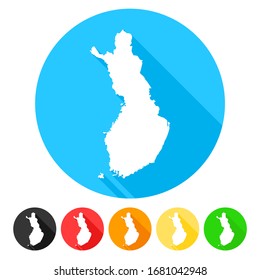 Finland Symbol Map Icon Round. Flat Vector Art Design with Shadow. Gradient Color Banner.