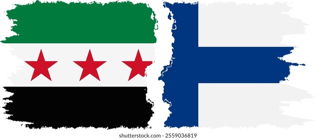 Finland and Syrian Revolution grunge flags connection, vector